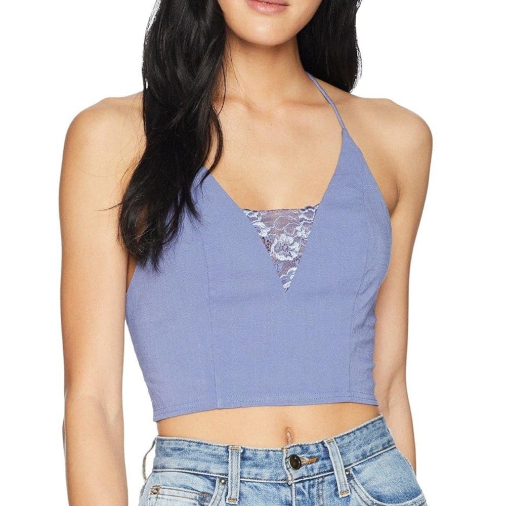 Free People The Century Brami Blue Embellished Crop Tank Top